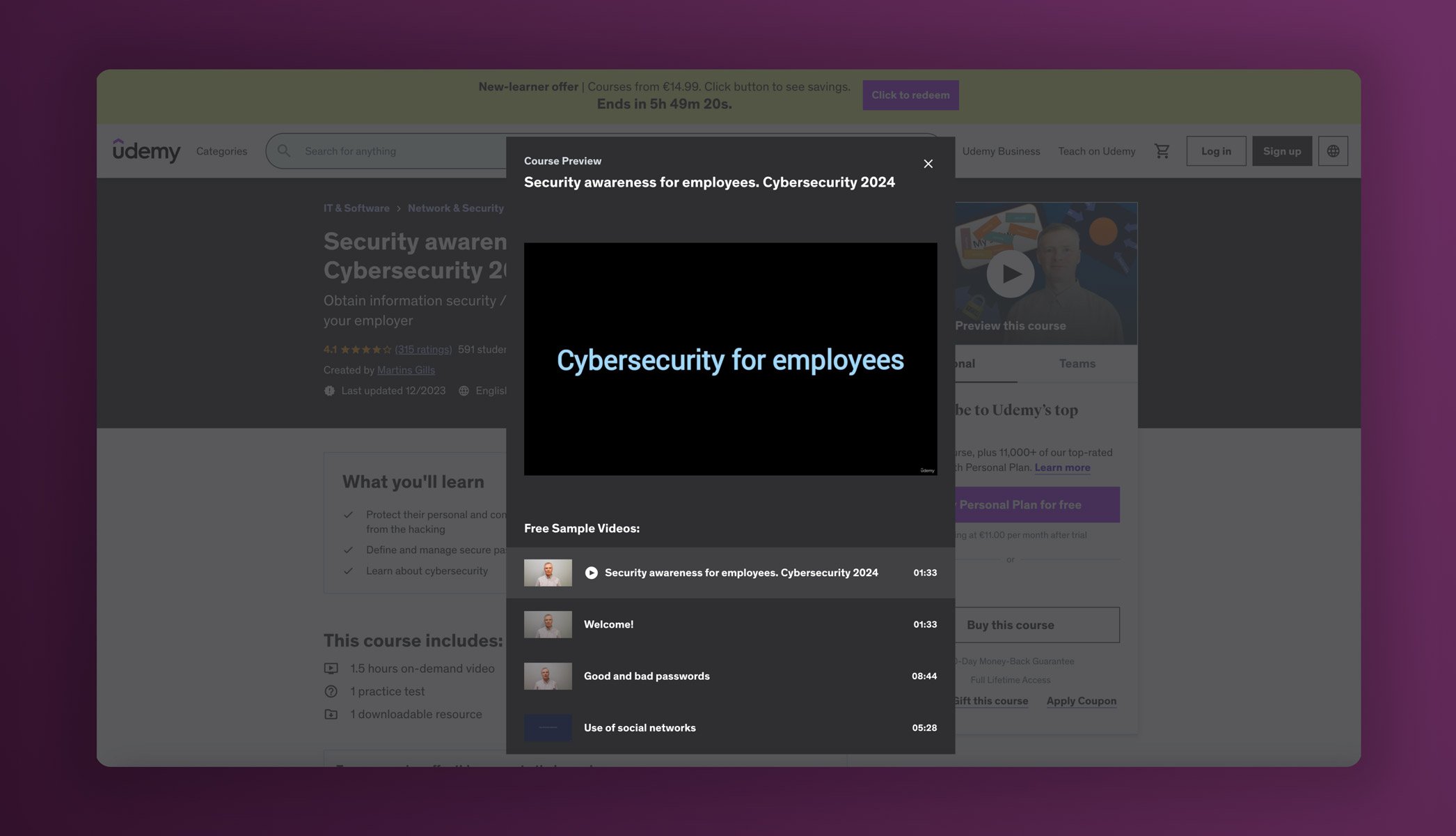 10+ popular courses for cybersecurity training for employees